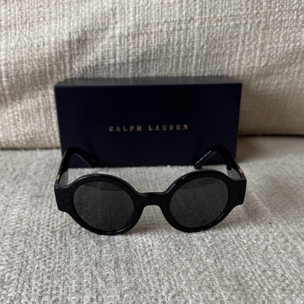 Ralph Lauren Black Round Sunglasses with Dark Lenses
